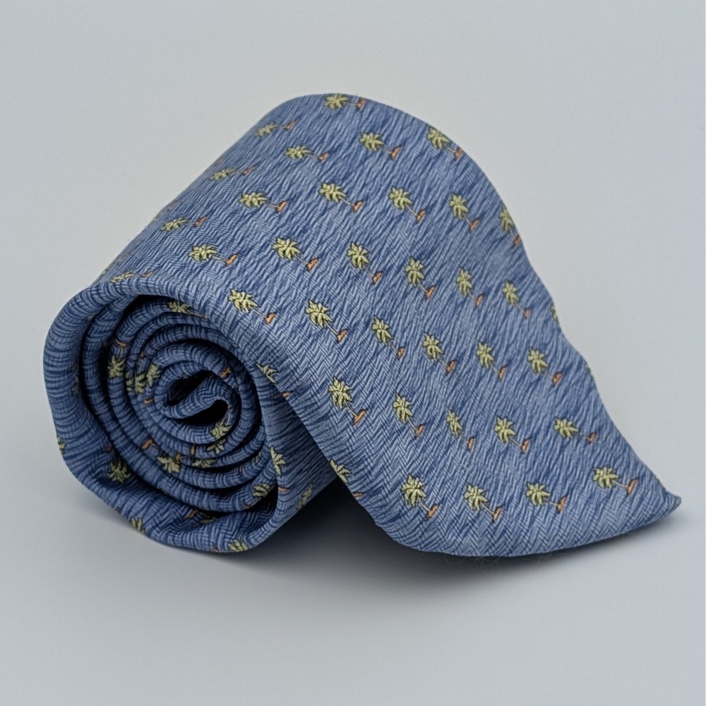 Stafford Silk Tie Blue Palm Tree Tropical Island Beach Summer Nautical 61x3.75"